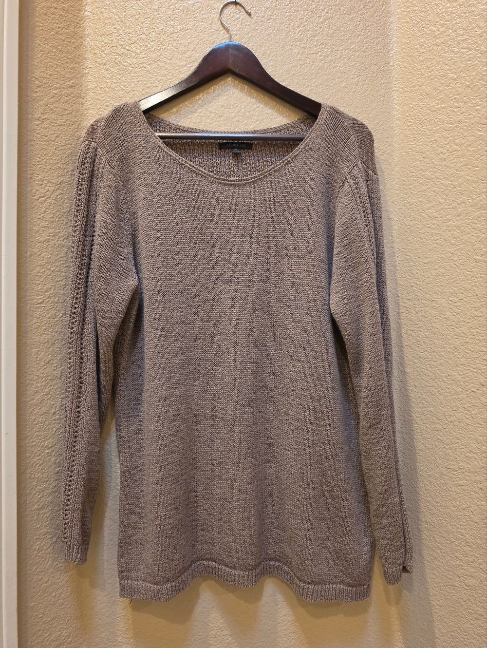 RACHEL ZOE Karla Taupe Open Knit Tunic Sweater XXL